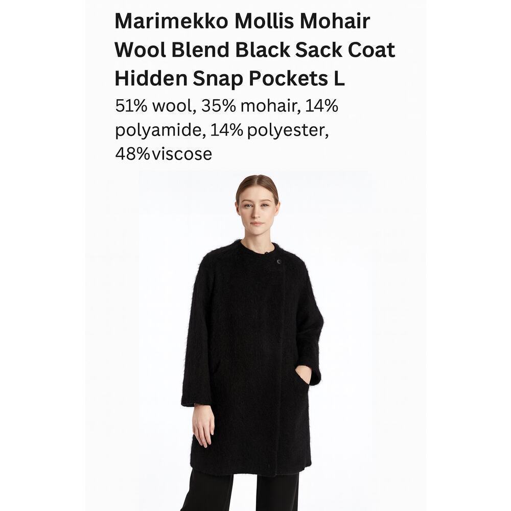 Marimekko “Mollis” Mohair Wool Blend Sack Coat Black L 12/14